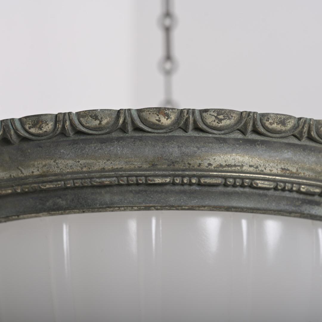 Rare Jefferson 482 Moonstone Plafonnier Pendant Light in Nickel-Plated Bronze Frame