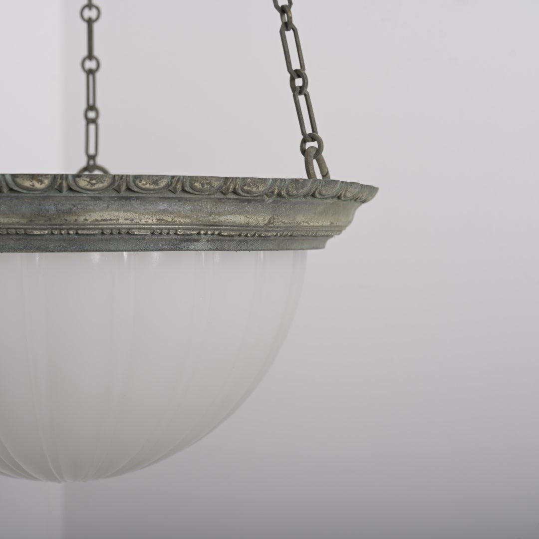 Rare Jefferson 482 Moonstone Plafonnier Pendant Light in Nickel-Plated Bronze Frame