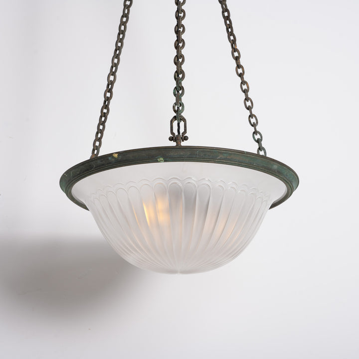 Rare Large F&C Osler Satin Glass Plafonnier Light with Original Heavy Cast Bronze Fittings