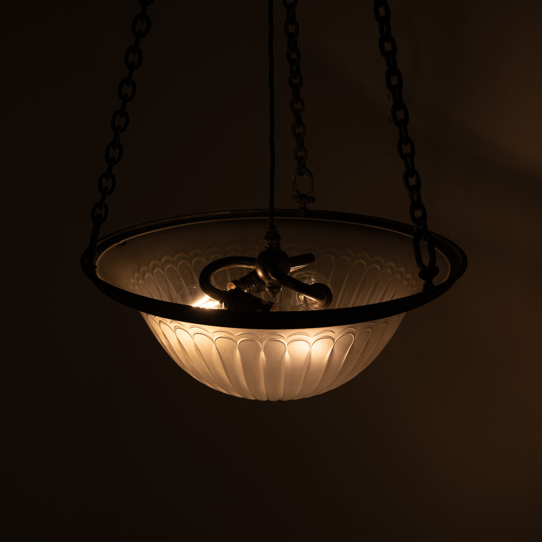 Rare Large F&C Osler Satin Glass Plafonnier Light with Original Heavy Cast Bronze Fittings