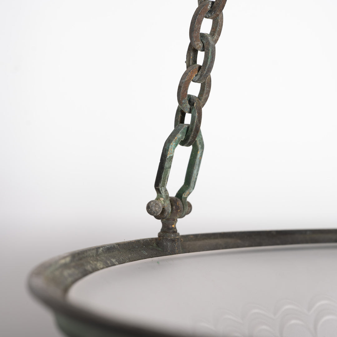 Rare Large F&C Osler Satin Glass Plafonnier Light with Original Heavy Cast Bronze Fittings