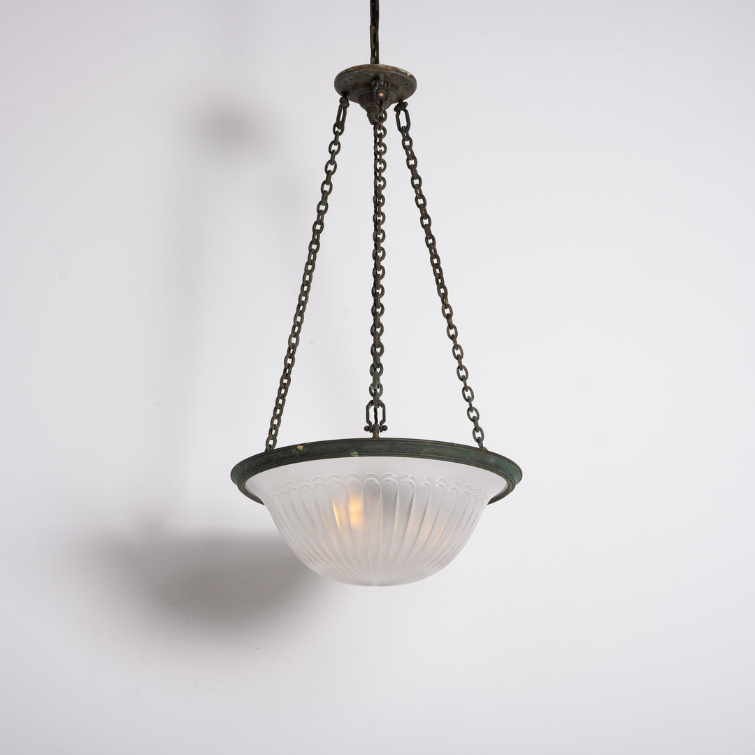 Rare Large F&C Osler Satin Glass Plafonnier Light with Original Heavy Cast Bronze Fittings