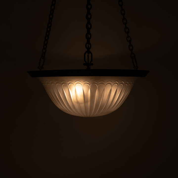 Rare Large F&C Osler Satin Glass Plafonnier Light with Original Heavy Cast Bronze Fittings