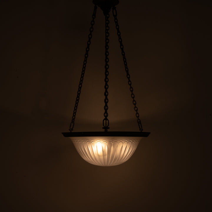 Rare Large F&C Osler Satin Glass Plafonnier Light with Original Heavy Cast Bronze Fittings