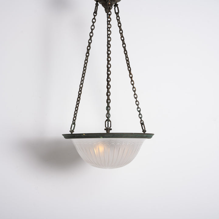 Rare Large F&C Osler Satin Glass Plafonnier Light with Original Heavy Cast Bronze Fittings