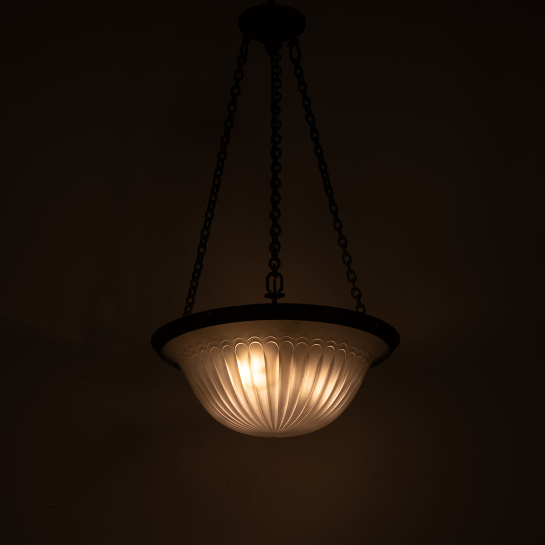 Rare Large F&C Osler Satin Glass Plafonnier Light with Original Heavy Cast Bronze Fittings