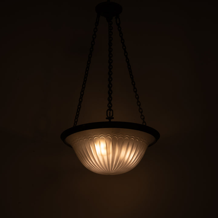 Rare Large F&C Osler Satin Glass Plafonnier Light with Original Heavy Cast Bronze Fittings