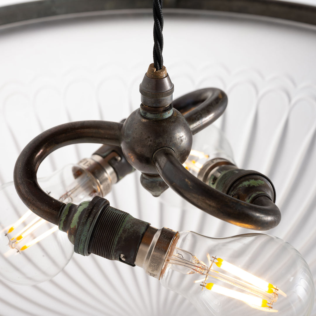 Rare Large F&C Osler Satin Glass Plafonnier Light with Original Heavy Cast Bronze Fittings