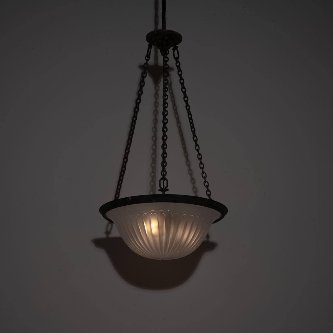 Rare Large F&C Osler Satin Glass Plafonnier Light with Original Heavy Cast Bronze Fittings