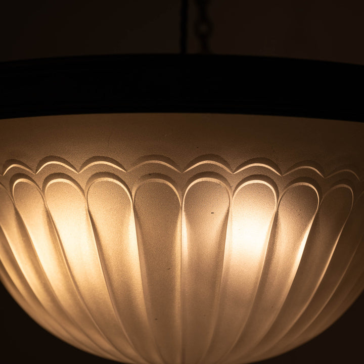 Rare Large F&C Osler Satin Glass Plafonnier Light with Original Heavy Cast Bronze Fittings