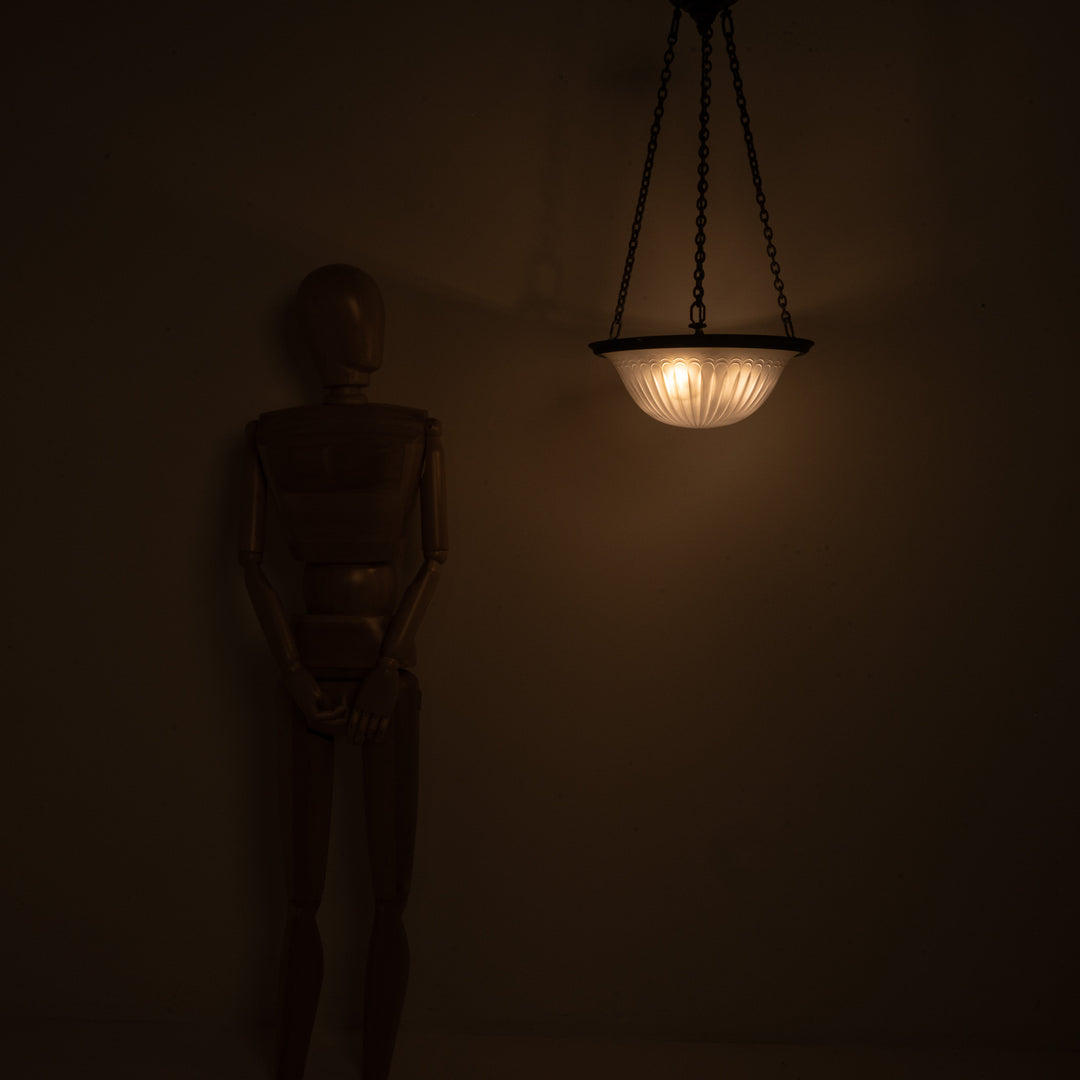 Rare Large F&C Osler Satin Glass Plafonnier Light with Original Heavy Cast Bronze Fittings