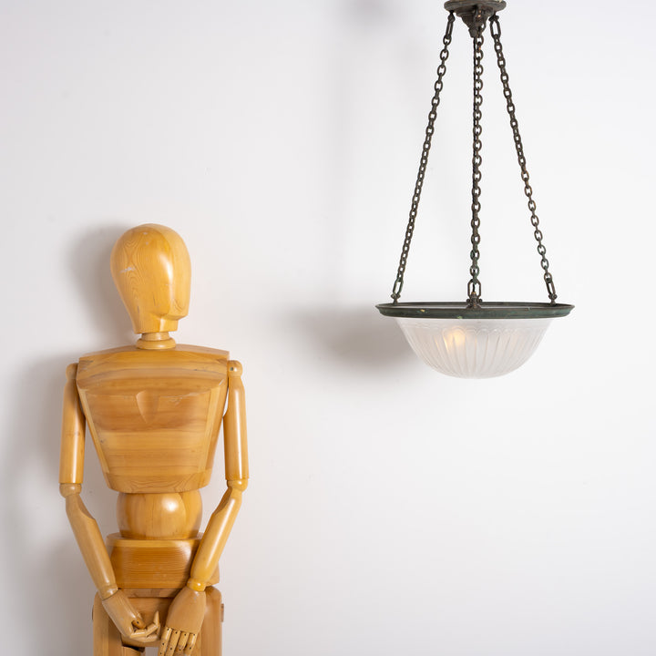 Rare Large F&C Osler Satin Glass Plafonnier Light with Original Heavy Cast Bronze Fittings