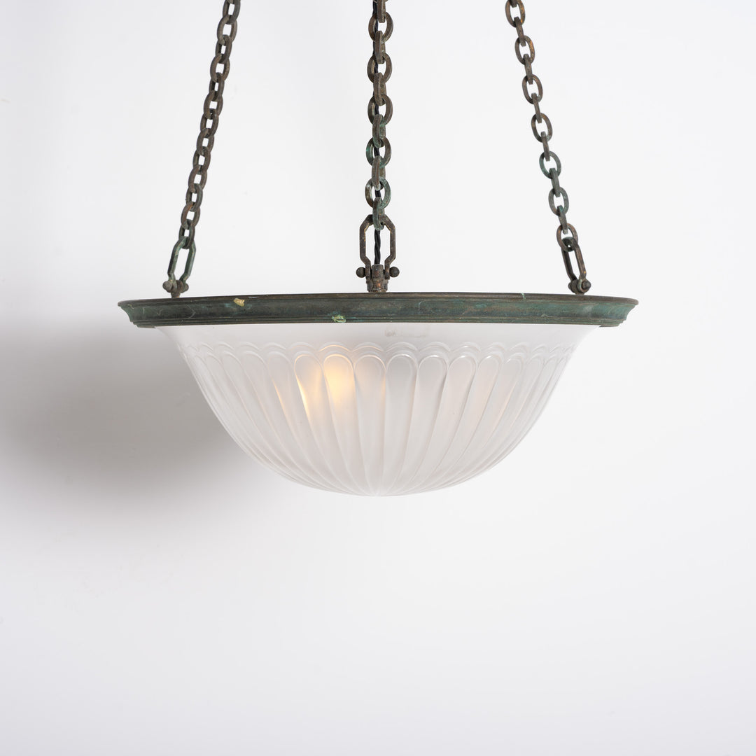 Rare Large F&C Osler Satin Glass Plafonnier Light with Original Heavy Cast Bronze Fittings