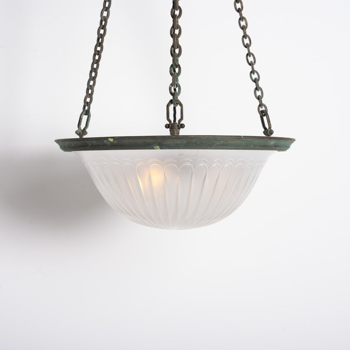Rare Large F&C Osler Satin Glass Plafonnier Light with Original Heavy Cast Bronze Fittings