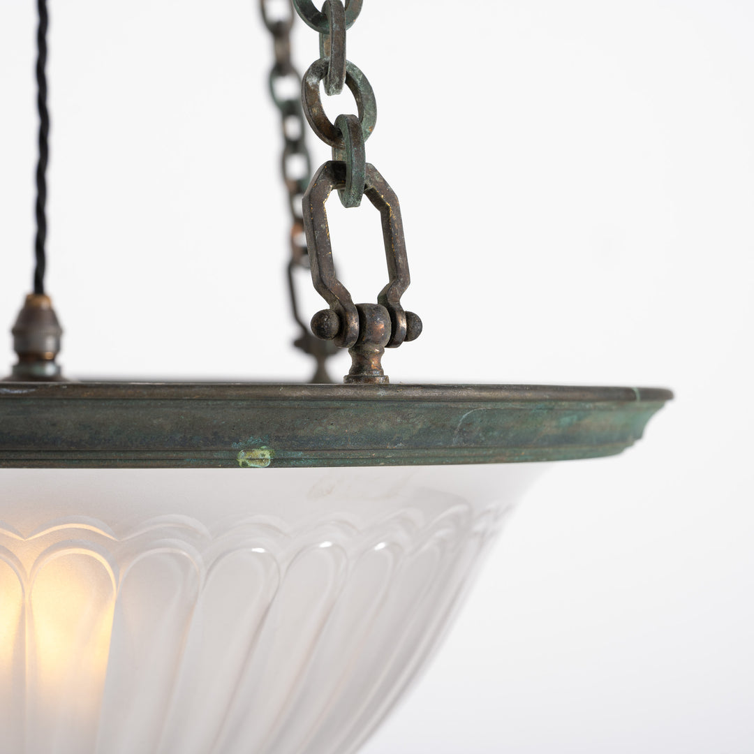 Rare Large F&C Osler Satin Glass Plafonnier Light with Original Heavy Cast Bronze Fittings