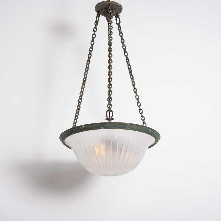 Rare Large F&C Osler Satin Glass Plafonnier Light with Original Heavy Cast Bronze Fittings