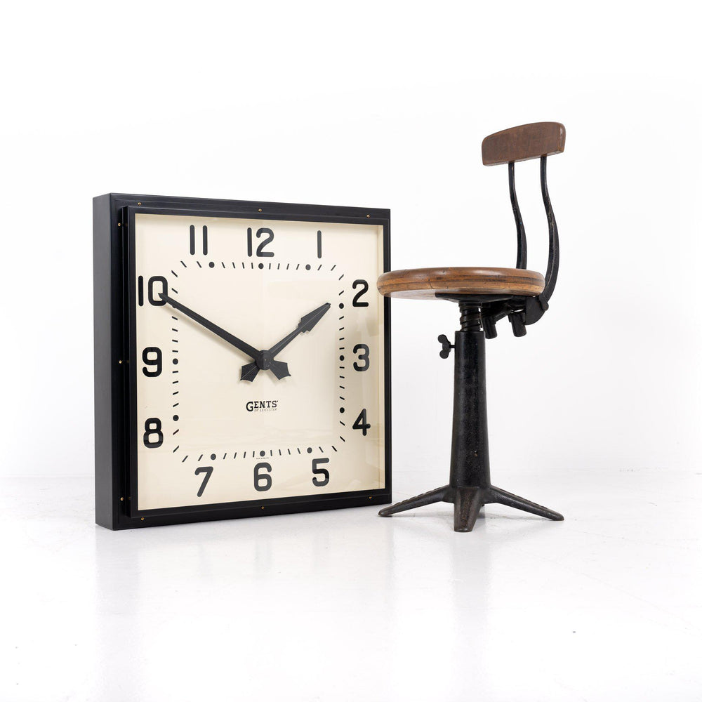 Rare Large Square Industrial Clock by Gents of Leicester