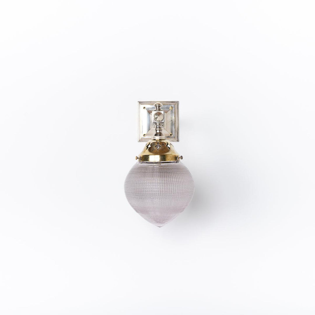 Rare Lilac Tinted Prismatic Acorn Holophane Glass Wall Sconces
