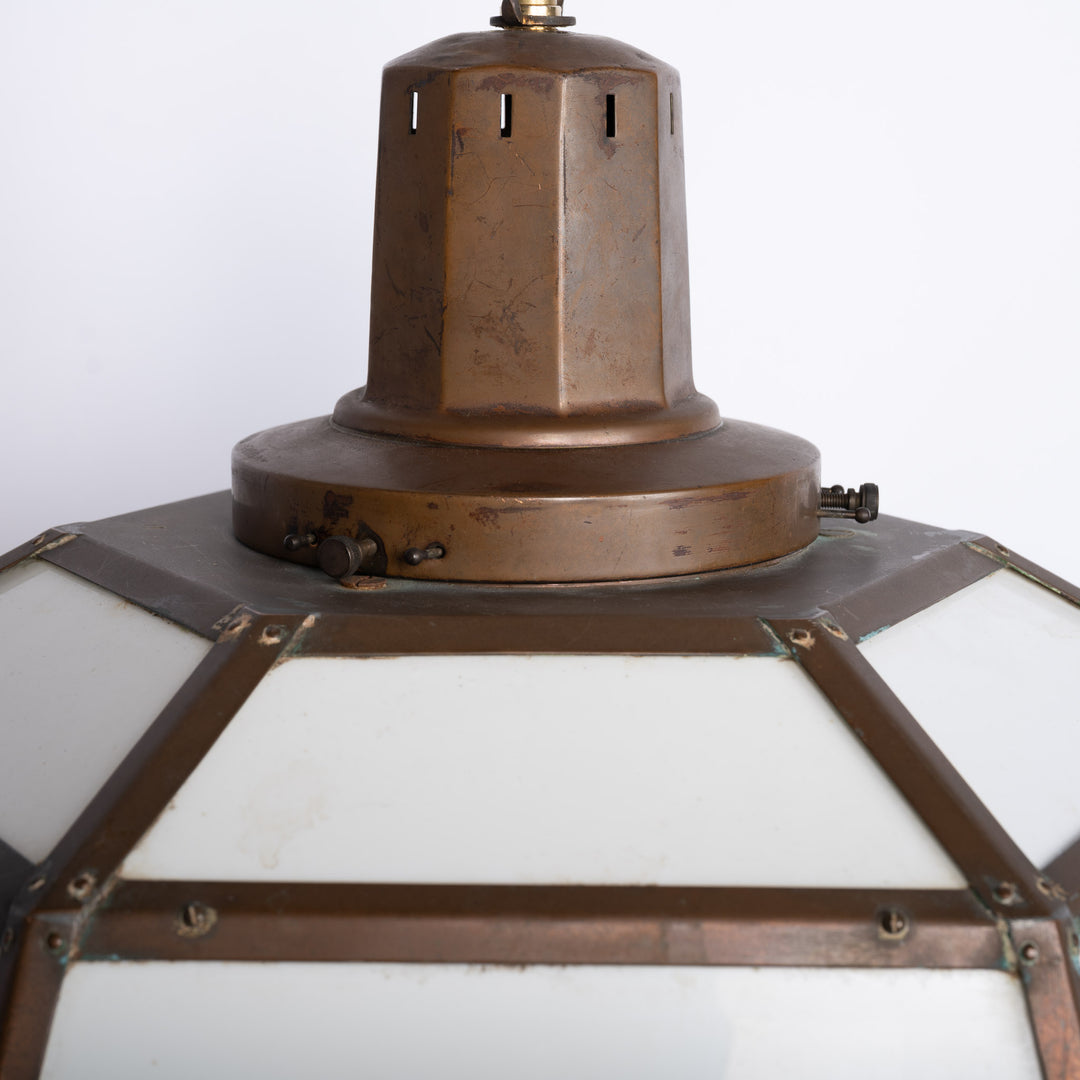 Rare London Underground Hexagonal Copper & Glass Extra Large Pendant Light