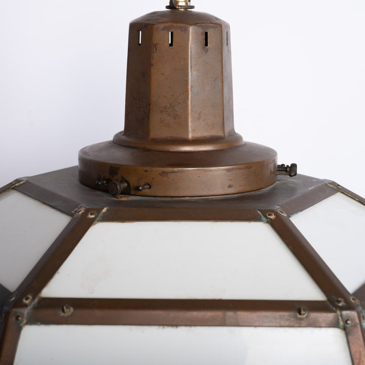 Rare London Underground Hexagonal Copper & Glass Extra Large Pendant Light