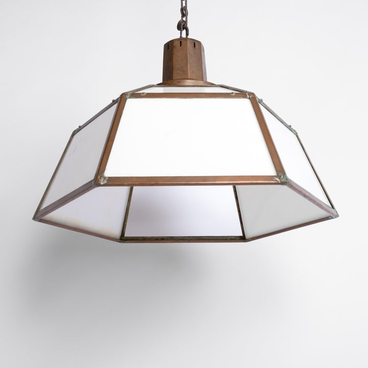 Rare London Underground Hexagonal Copper & Glass Extra Large Pendant Light