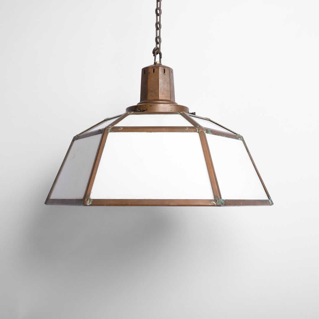 Rare London Underground Hexagonal Copper & Glass Extra Large Pendant Light