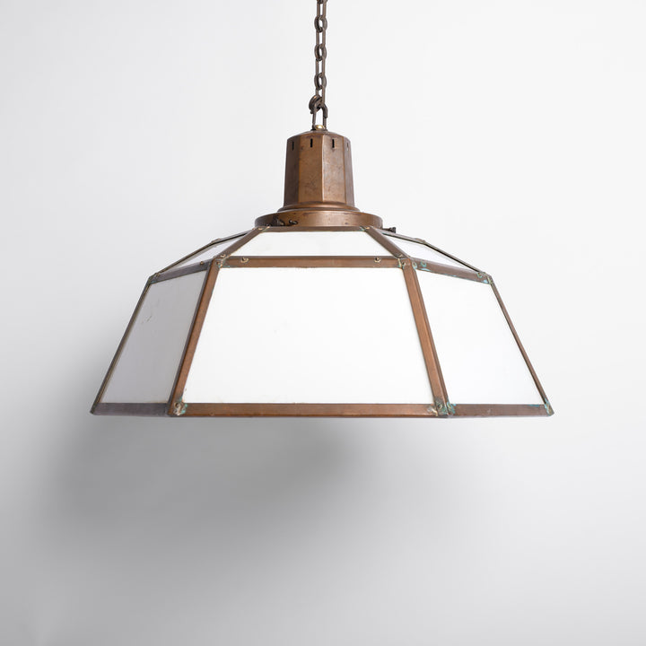 Rare London Underground Hexagonal Copper & Glass Extra Large Pendant Light