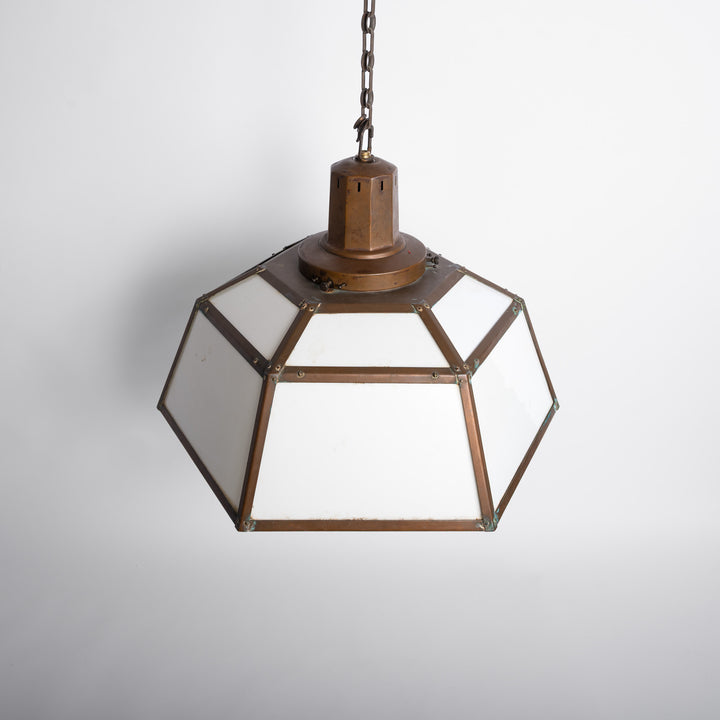 Rare London Underground Hexagonal Copper & Glass Extra Large Pendant Light
