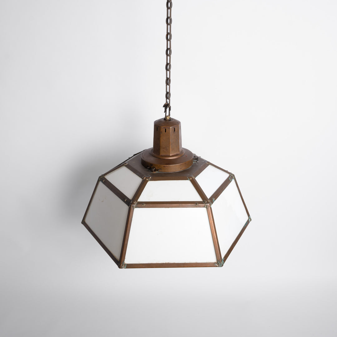 Rare London Underground Hexagonal Copper & Glass Extra Large Pendant Light
