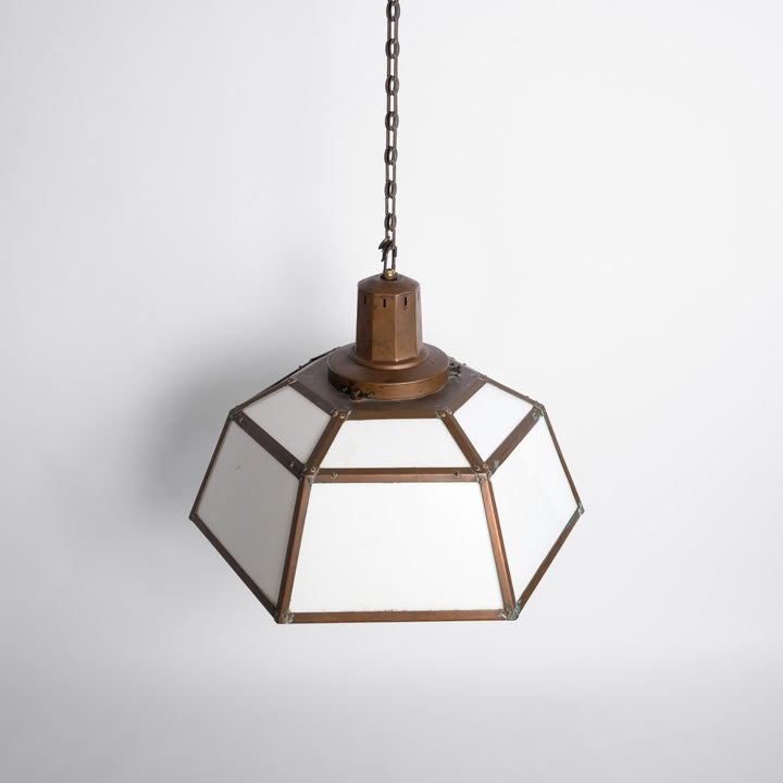Rare London Underground Hexagonal Copper & Glass Extra Large Pendant Light