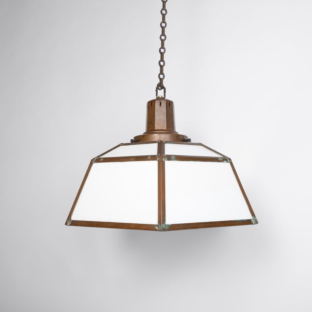 Rare London Underground Hexagonal Copper & Glass Extra Large Pendant Light
