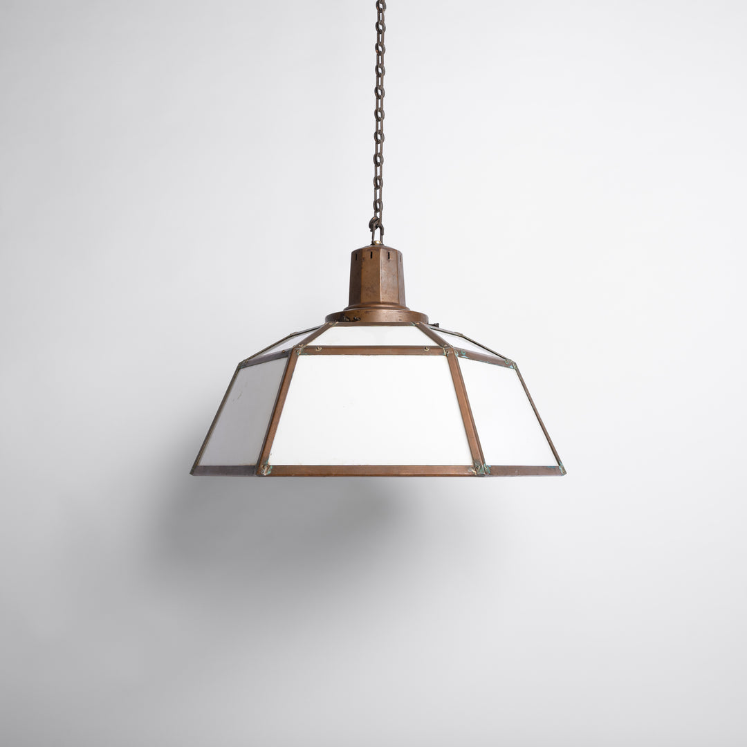 Rare London Underground Hexagonal Copper & Glass Extra Large Pendant Light