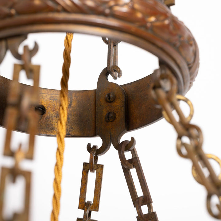 Rare Monumental 20 inch Jefferson Moonstone Pendant Light with Exceptional Cast Brass Fittings