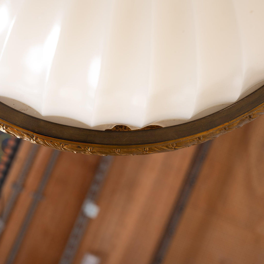 Rare Monumental 20 inch Jefferson Moonstone Pendant Light with Exceptional Cast Brass Fittings