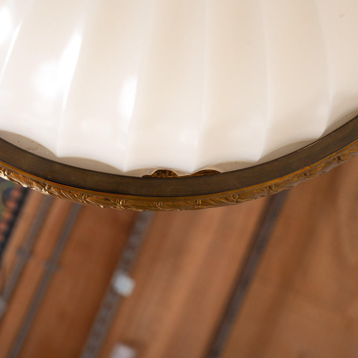 Rare Monumental 20 inch Jefferson Moonstone Pendant Light with Exceptional Cast Brass Fittings