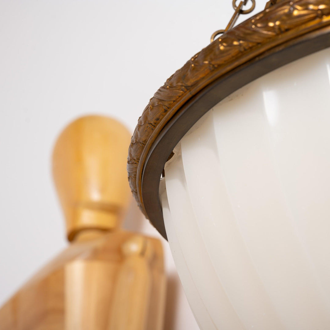 Rare Monumental 20 inch Jefferson Moonstone Pendant Light with Exceptional Cast Brass Fittings