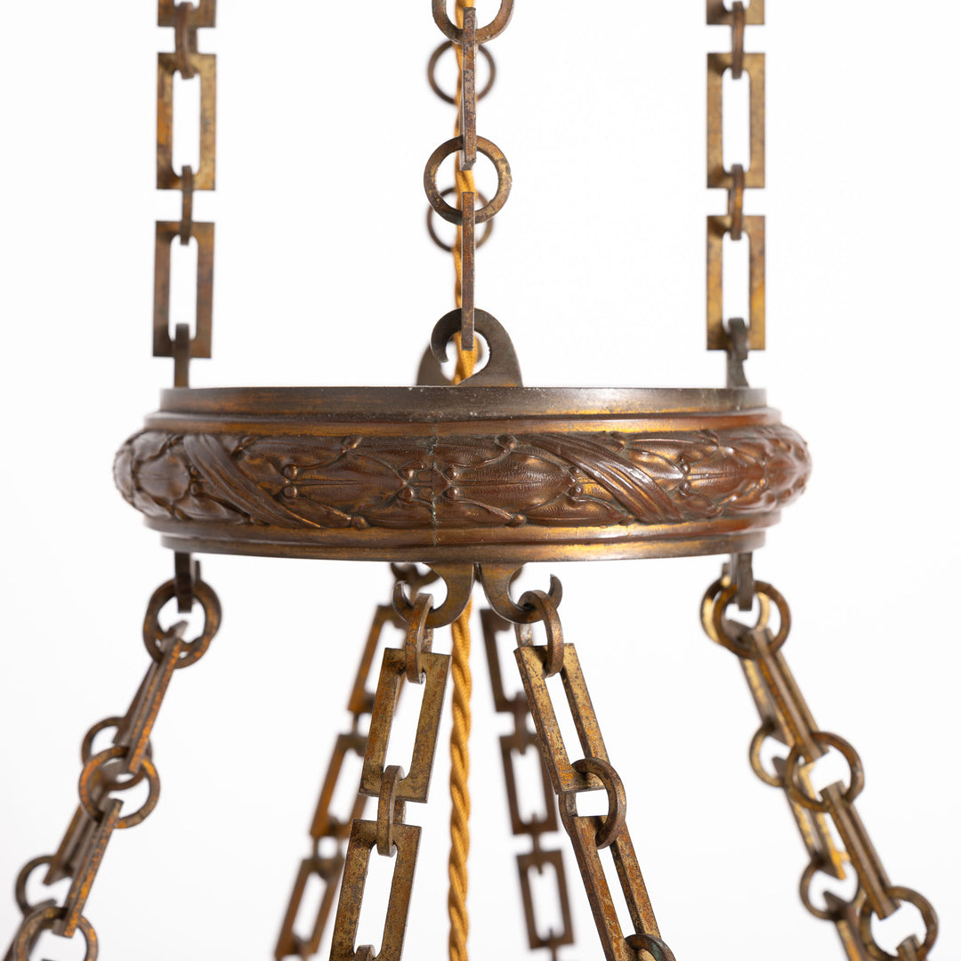 Rare Monumental 20 inch Jefferson Moonstone Pendant Light with Exceptional Cast Brass Fittings