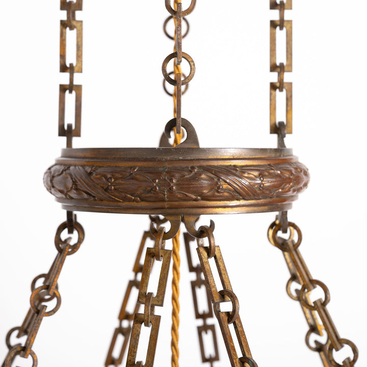 Rare Monumental 20 inch Jefferson Moonstone Pendant Light with Exceptional Cast Brass Fittings