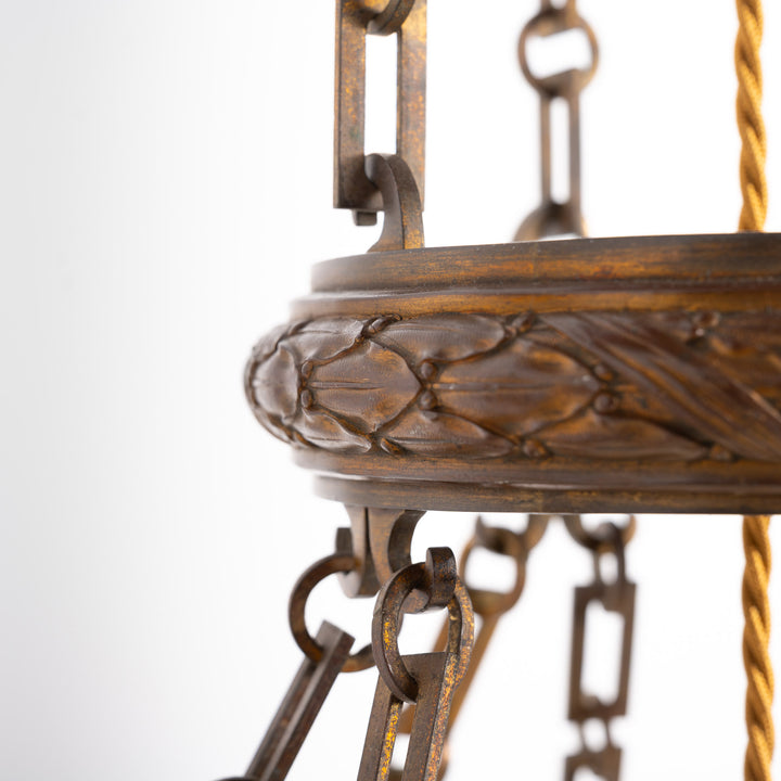 Rare Monumental 20 inch Jefferson Moonstone Pendant Light with Exceptional Cast Brass Fittings