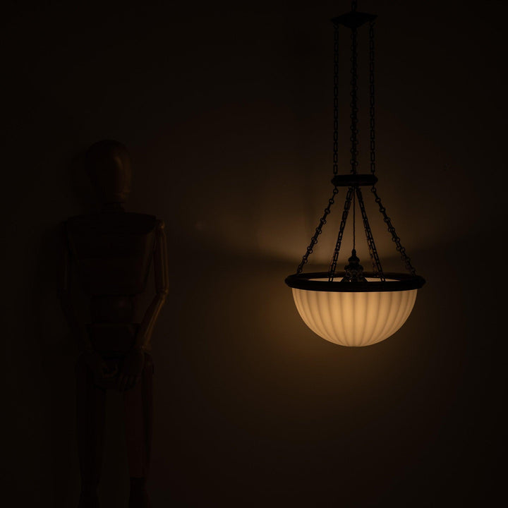 Rare Monumental 20 inch Jefferson Moonstone Pendant Light with Exceptional Cast Brass Fittings