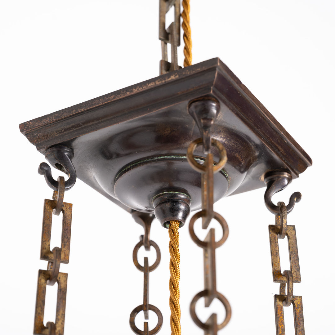 Rare Monumental 20 inch Jefferson Moonstone Pendant Light with Exceptional Cast Brass Fittings
