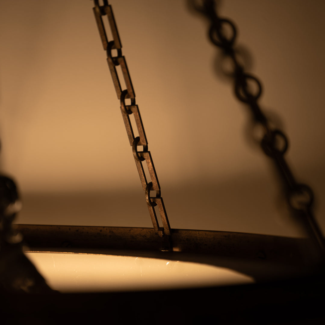 Rare Monumental 20 inch Jefferson Moonstone Pendant Light with Exceptional Cast Brass Fittings