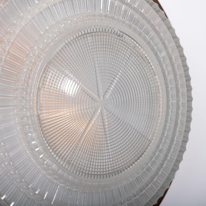 Rare Pair Holophane "STEPLITE" Prismatic Glass & Copper Stepped Flush to Ceiling Fittings