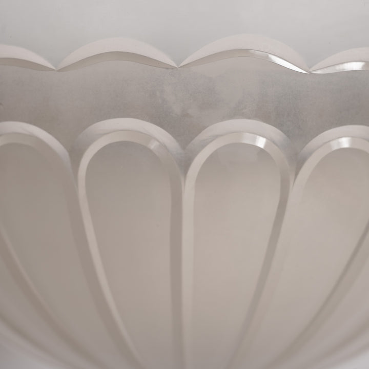 Rare Pair - Osler Satin Crystal Bowl Plafonniers in Opalescent Inset Brass Rings