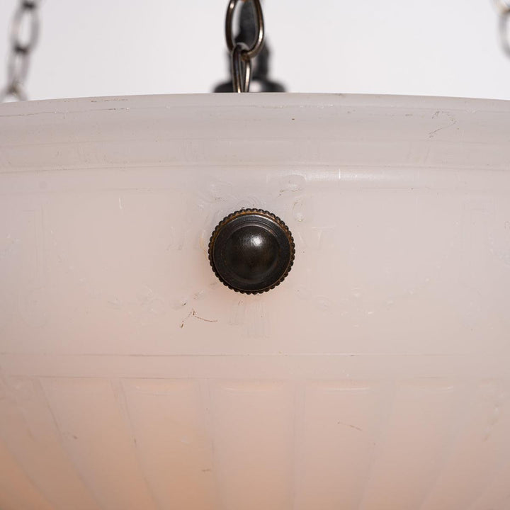 Rare Pair of Large Decorative Moonstone Glass Plafonneir Ceiling Lights