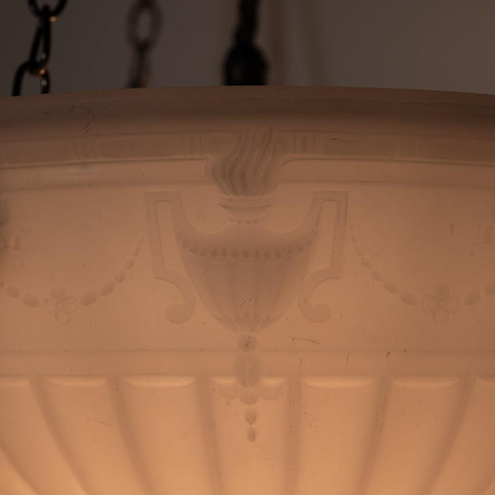 Rare Pair of Large Decorative Moonstone Glass Plafonneir Ceiling Lights