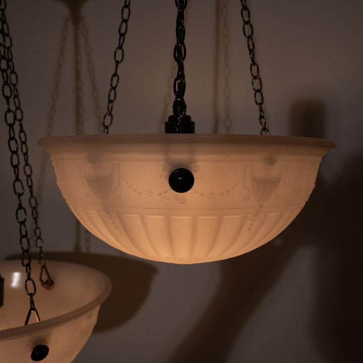 Rare Pair of Large Decorative Moonstone Glass Plafonneir Ceiling Lights