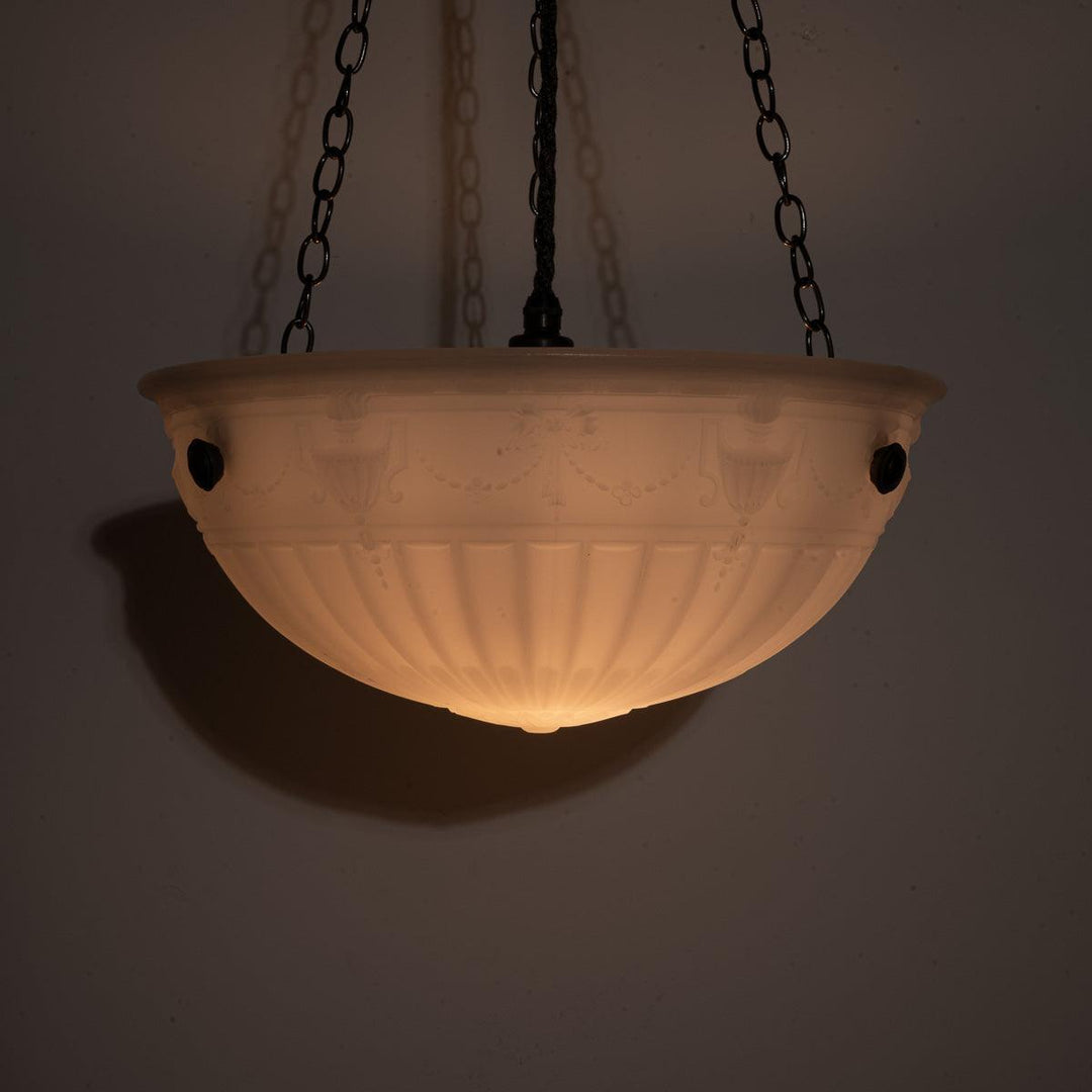 Rare Pair of Large Decorative Moonstone Glass Plafonneir Ceiling Lights