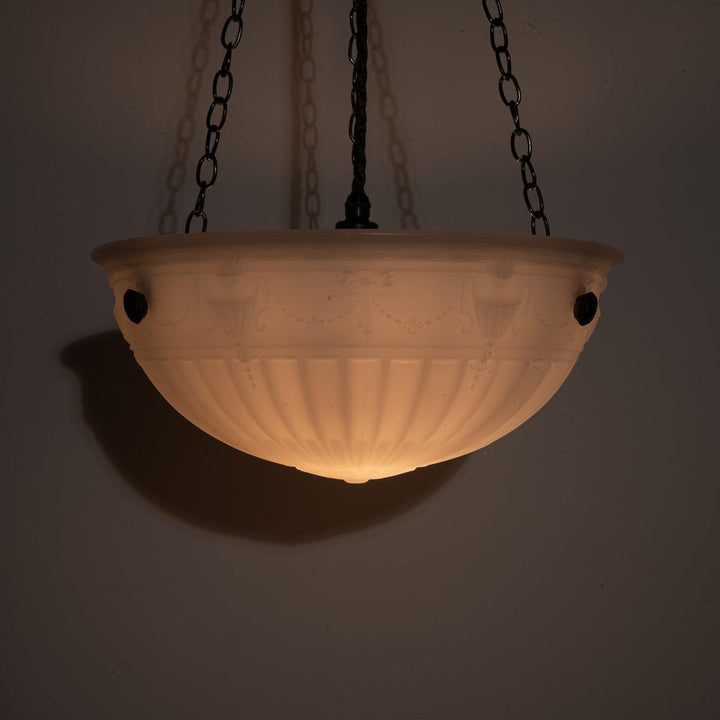 Rare Pair of Large Decorative Moonstone Glass Plafonneir Ceiling Lights