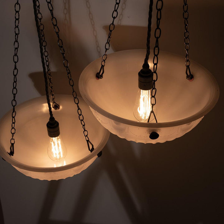 Rare Pair of Large Decorative Moonstone Glass Plafonneir Ceiling Lights